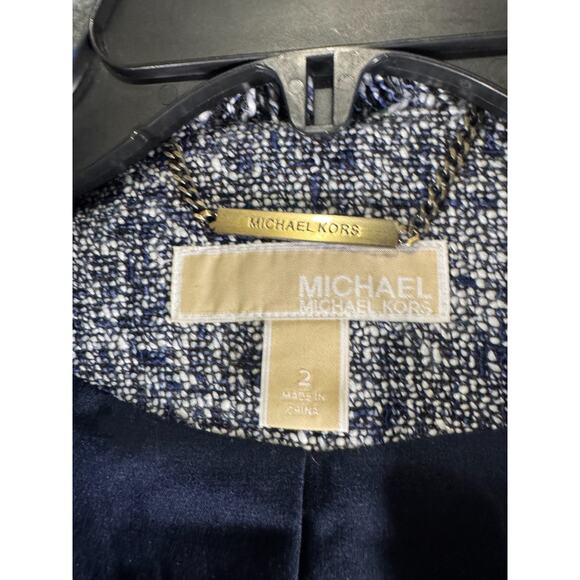 Michael Kors Jackets‎ Women 2 Blue Fringe Tweed Belted Blazer Old Money Preppy - Picture 3 of 11